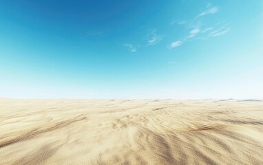 Naklejka premium Endless golden sand dunes under a clear blue sky, creating a serene desert landscape