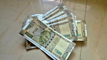 close up of new 500 rupees Indian currencies background.