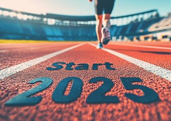Runner on Red Track with 'Start 2025' Text
