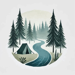 Obraz premium A tent in the forest and a river 