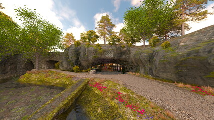 洞窟ホテル　3DCGレンダリング