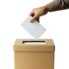 A hand throwing a ballot into a ballot box isolated on transparent background PNG