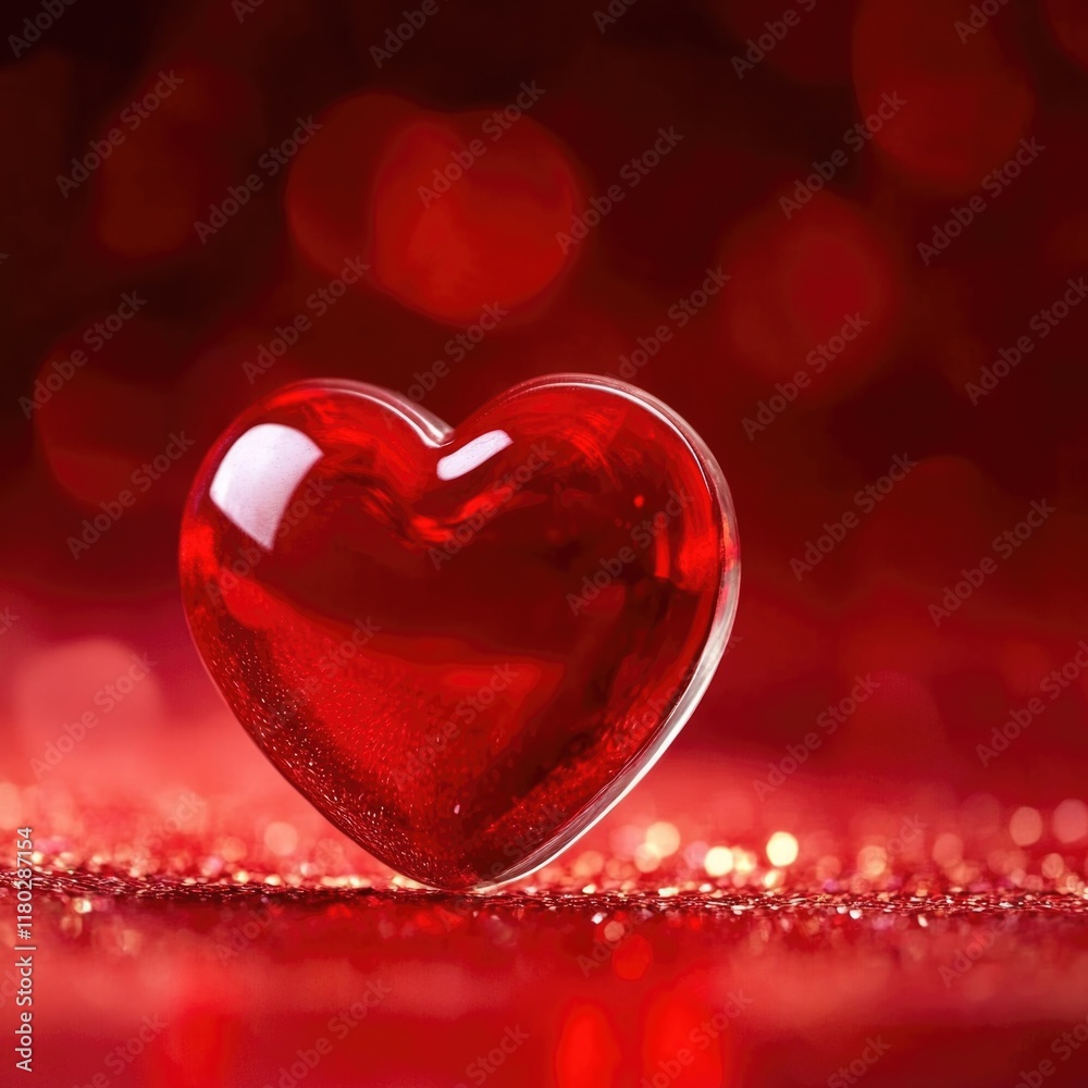Poster a close-up shot of a red heart-shaped object placed on a shiny surface, great for romantic or love-r