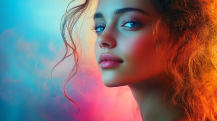 Fototapeta premium Confident woman with glowing orange hues