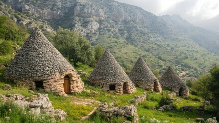 Ancient Stone Cone-Shaped Houses in the Mountains