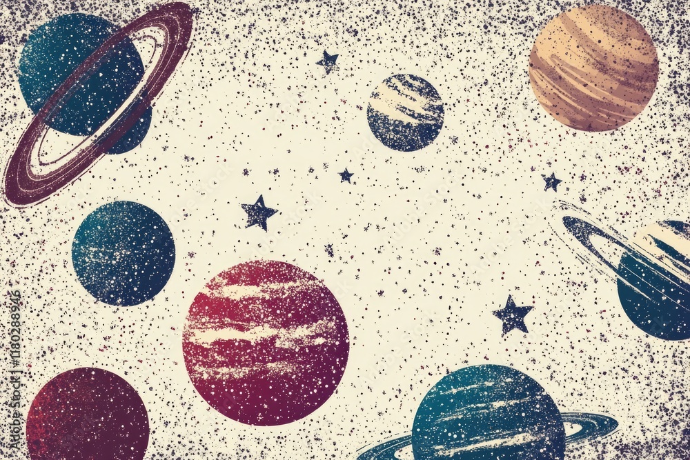 Poster a collection of planets visible in the night sky, ideal for astronomy or space-themed projects