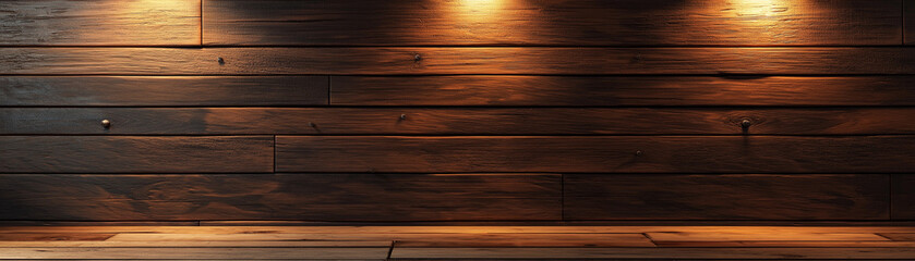 Fototapeta premium Elegante Holzwand mit sanfter Beleuchtung und minimalistischen Design