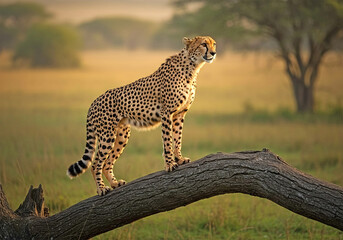 Fototapeta premium Beautiful cheetah standing on a big branch
