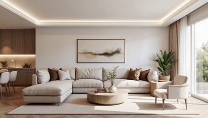 Modern living room with stylish furniture and natural light