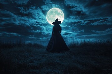 Woman in Field at Night