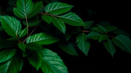 green leaves on black background