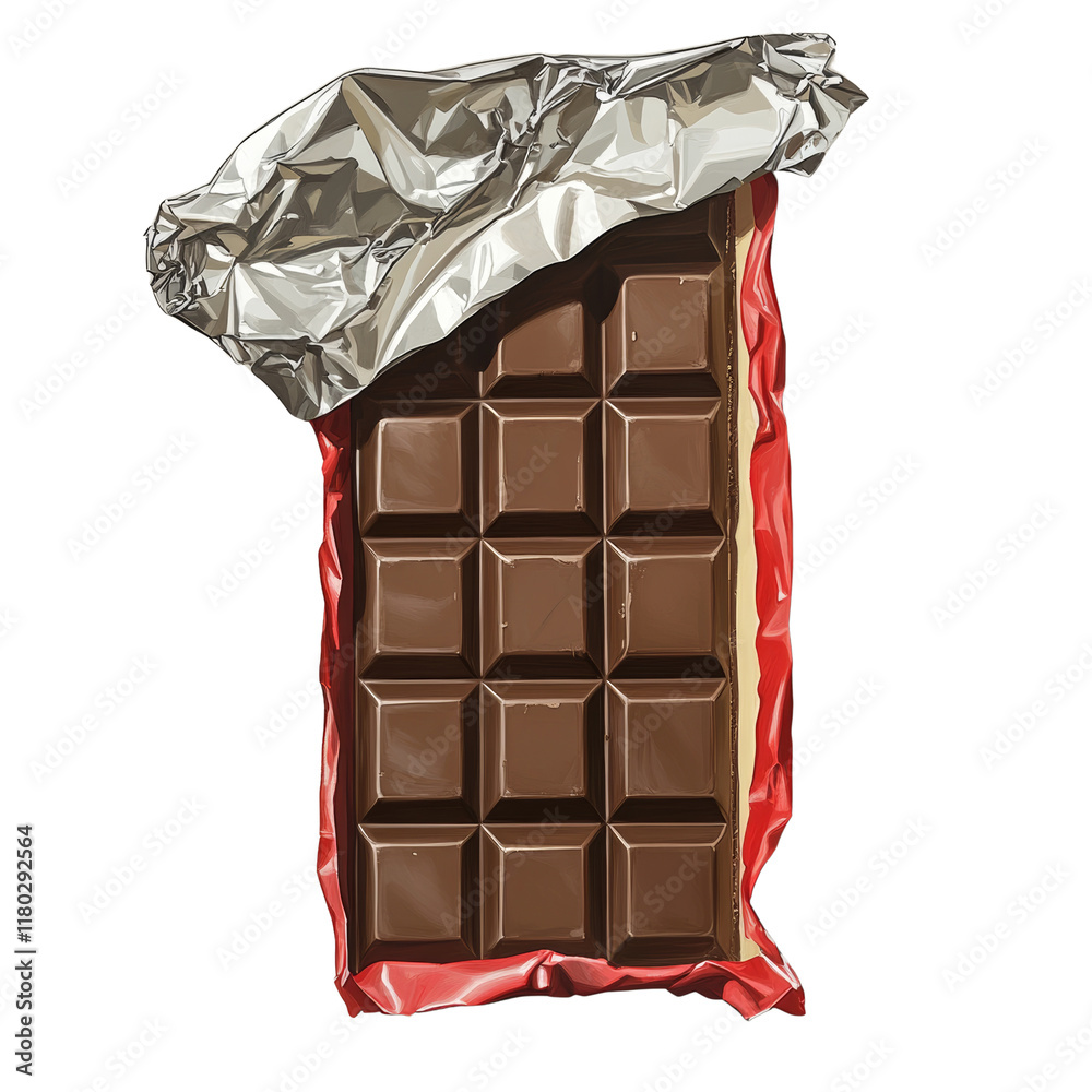 Poster A partially opened chocolate bar is shown atop a beige background with the red and silver wrappers partially removed.