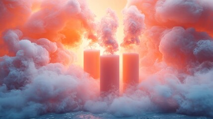 Fototapeta premium Colorful smoke rising from three chimneys