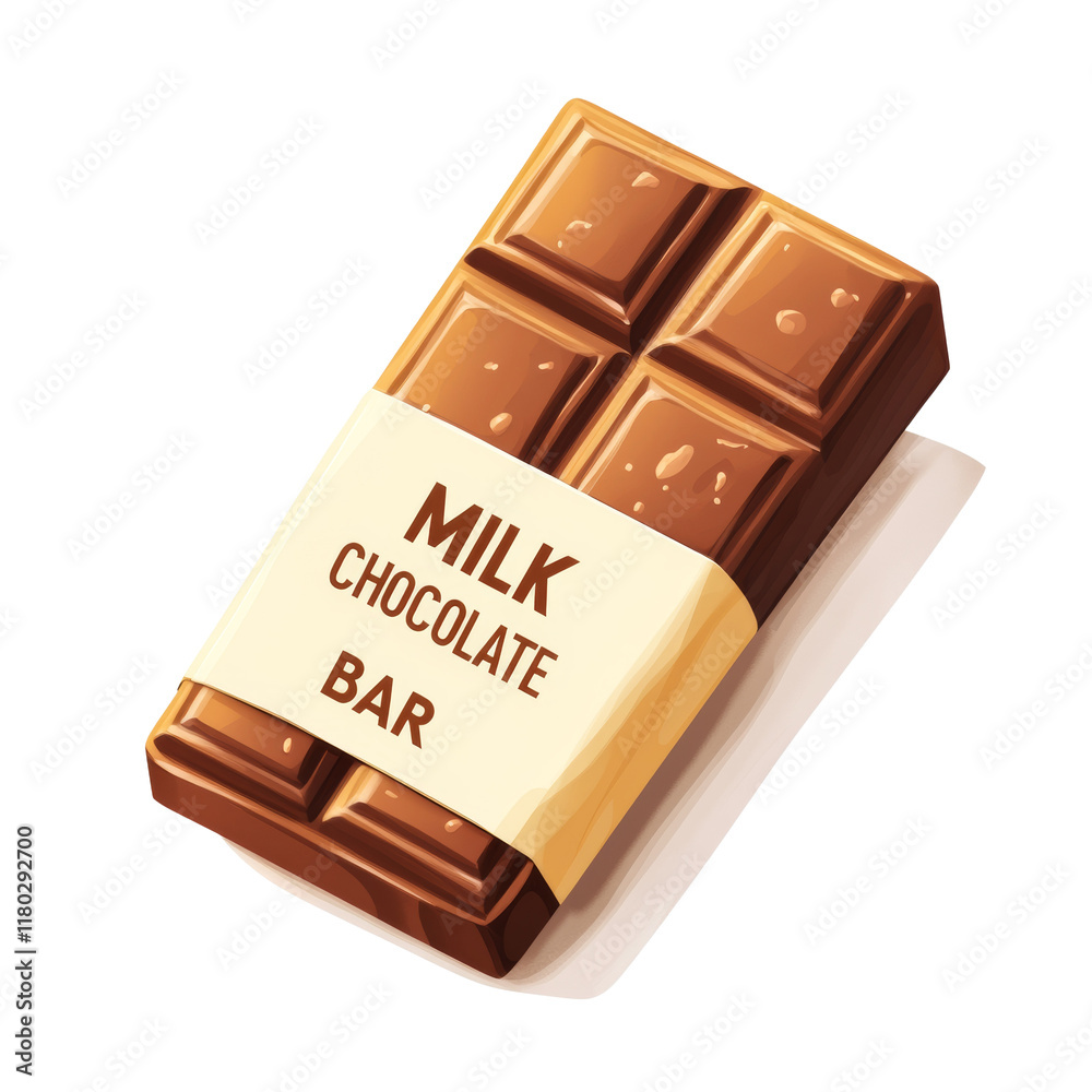 Poster A digitally rendered image showcases a milk chocolate bar wrapped in a simple paper wrapper.