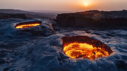 Molten Lava Erupts from Earth's Core at Sunset