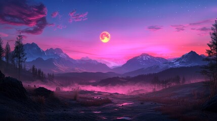 Serene Sunset Harmony, a warm gradient of pink and purple hues fills the sky, creating a tranquil and soothing atmosphere.