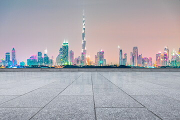 Obraz premium road skyline city night building landscape dubai cityscape street travel 