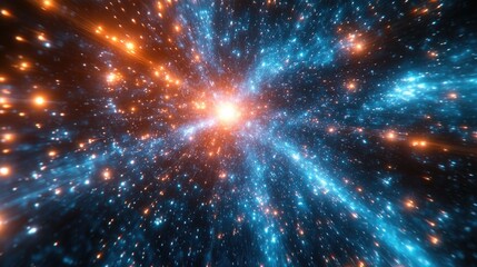 Fototapeta premium A vibrant blue and orange galaxy with stars at its center, perfect for space-themed designs or illustrations