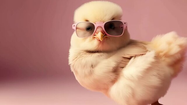 Cute spring baby chick wearing cool sunglasses. 