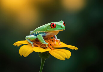 Obraz premium Red-eyed tree frog sitting on a flower