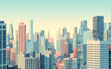Fototapeta premium A cityscape background with tall skyscrapers under a clear sky for an urban and corporate feel
