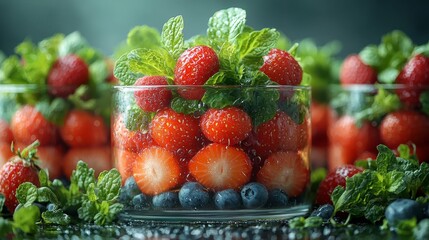 Strawberry and lettuce salad in a glass bowl