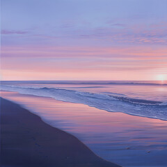 Tranquil Beach during a Vibrant Sunset Offering Sense of Peaceful Solitude