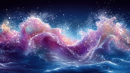 Vibrant Cosmic Ocean Wave Capturing the Enchanting Dance of Sparkling Stars and Nebulae in a Celestial Landscape of Colors and Light