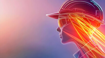 Woman engineer, virtual reality, construction site, future technology, website banner.