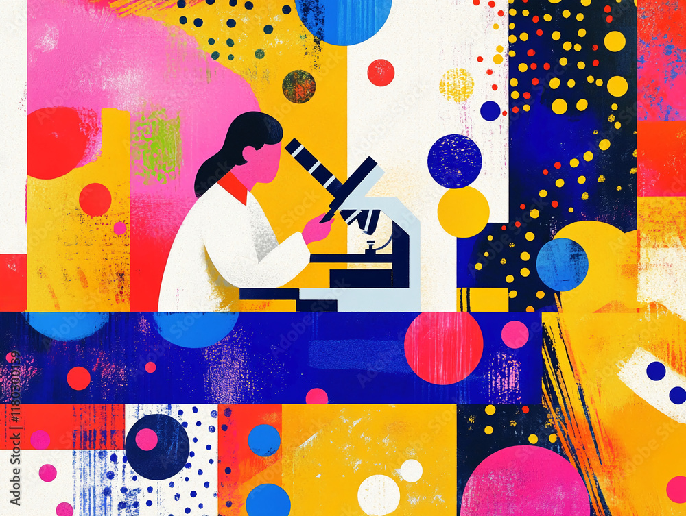 Aufkleber Vibrant abstract illustration of a scientist working with a microscope