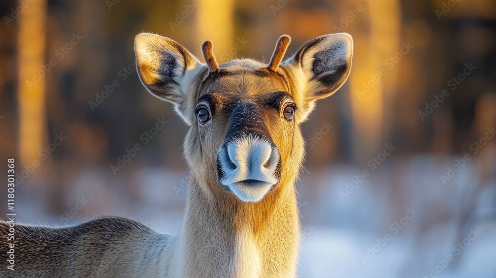 Poster close-up shot of a deer's face covered in snow