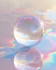 Iridescent Sphere Reflecting Pastel Sky and Light