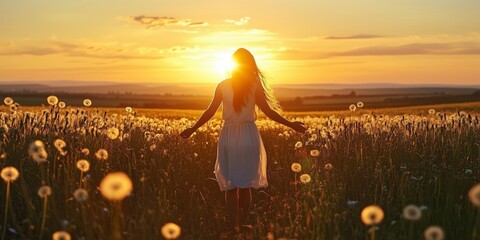Dandelion In Field At Sunset - Freedom to Wish