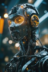 Robot with Glowing Eyes Close Up