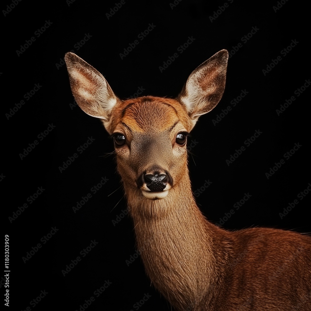 Poster a close-up view of a deer's face against a dark background