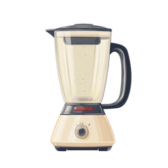 A retro-styled cream colored blender with a glass jar is shown, containing a light colored liquid.