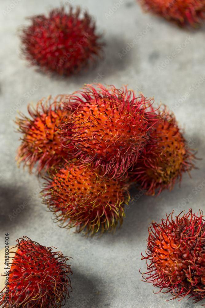 Canvas Prints Organic Raw Red Thai Rambutan Tropical Fruit