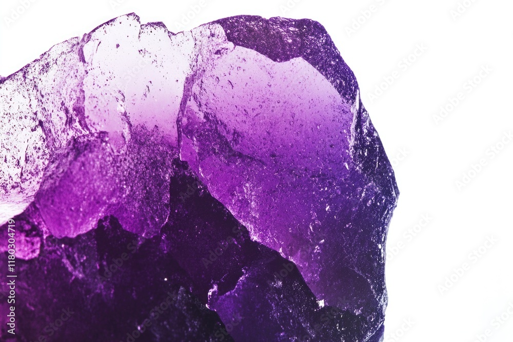 Poster a close-up view of a purple rock against a white background, suitable for use in designs and illustr