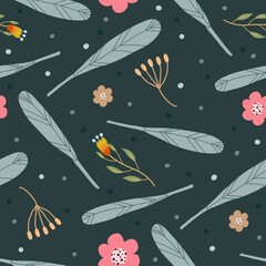 Abstract seamless pattern with blooming flowers and leaves.natural illustration with  flowers background.