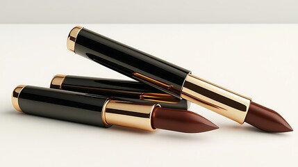 Obraz premium Brown lipstick trio, studio shot, white background, beauty ad