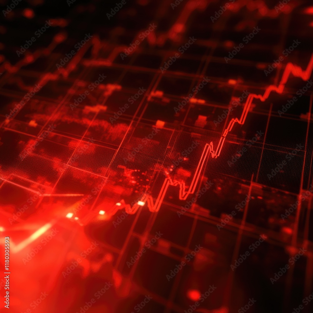Fototapete A close-up view of a computer screen displaying red lights, suitable for use in technology or warning-related concepts