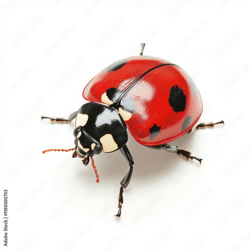 Poster a single red and black ladybug sits on a white surface, waiting to be discovered