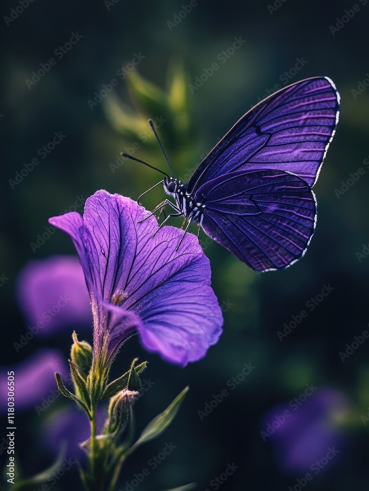 Poster Purple Butterfly on Purple Flower