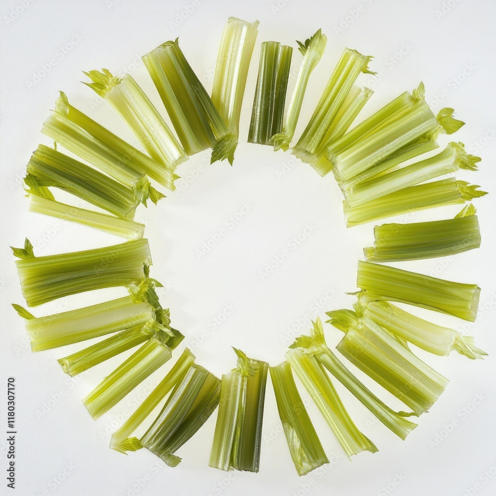 Poster A creative display of fresh celery stalks forming a circular pattern