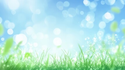 Obraz premium World environment day concept: green grass and blue sky abstract background with bokeh
