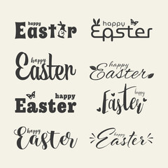 Vector set of Happy Easter lettering. Design for greeting cards. Vector illustration.