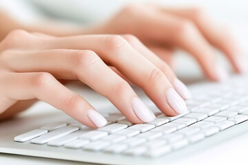 Woman's hands typing on keyboard, office, work