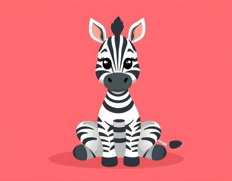 recommend clip art: cute wild animal illustration zebra sitting facing front, blank plain white background vector design