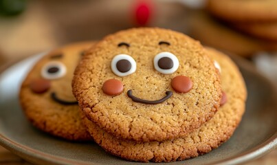 Crispy cookies decorated with cute eyes and smiles.