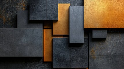A black and gold wall made of blocks